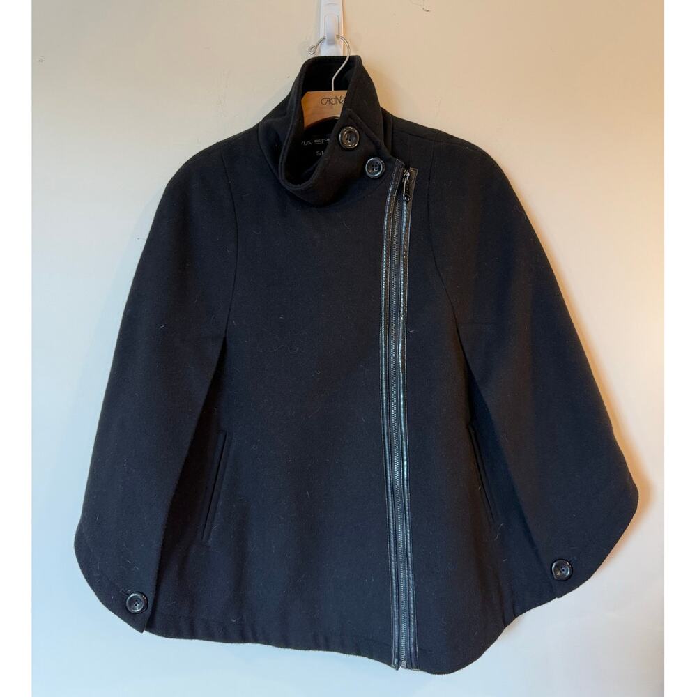 Via Spiga Asymmetrical Zip Fleece Poncho Jacket Button Black Women's Size S/M